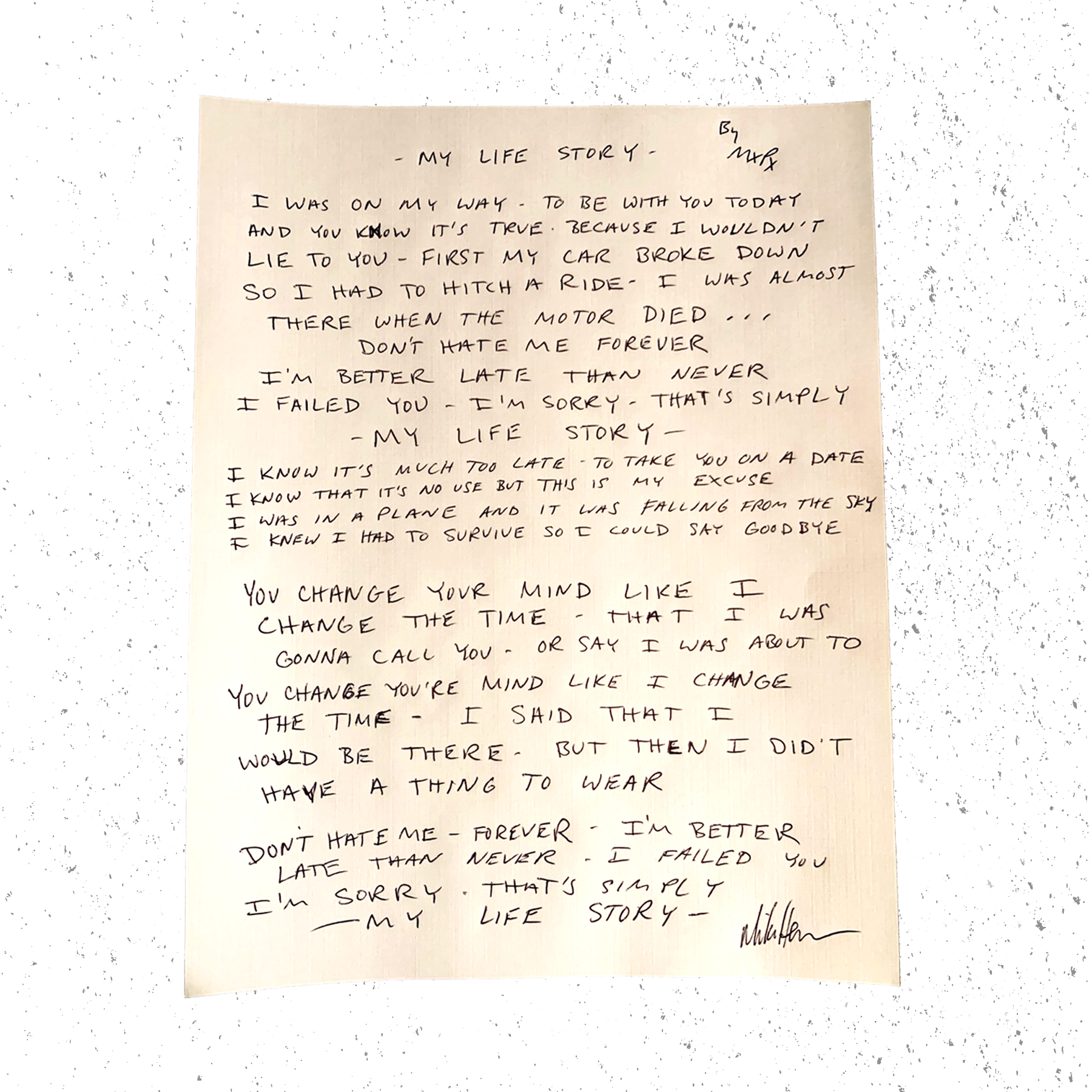 LYRIC SHEETS - HANDWRITTEN BY MIKE HERRERA